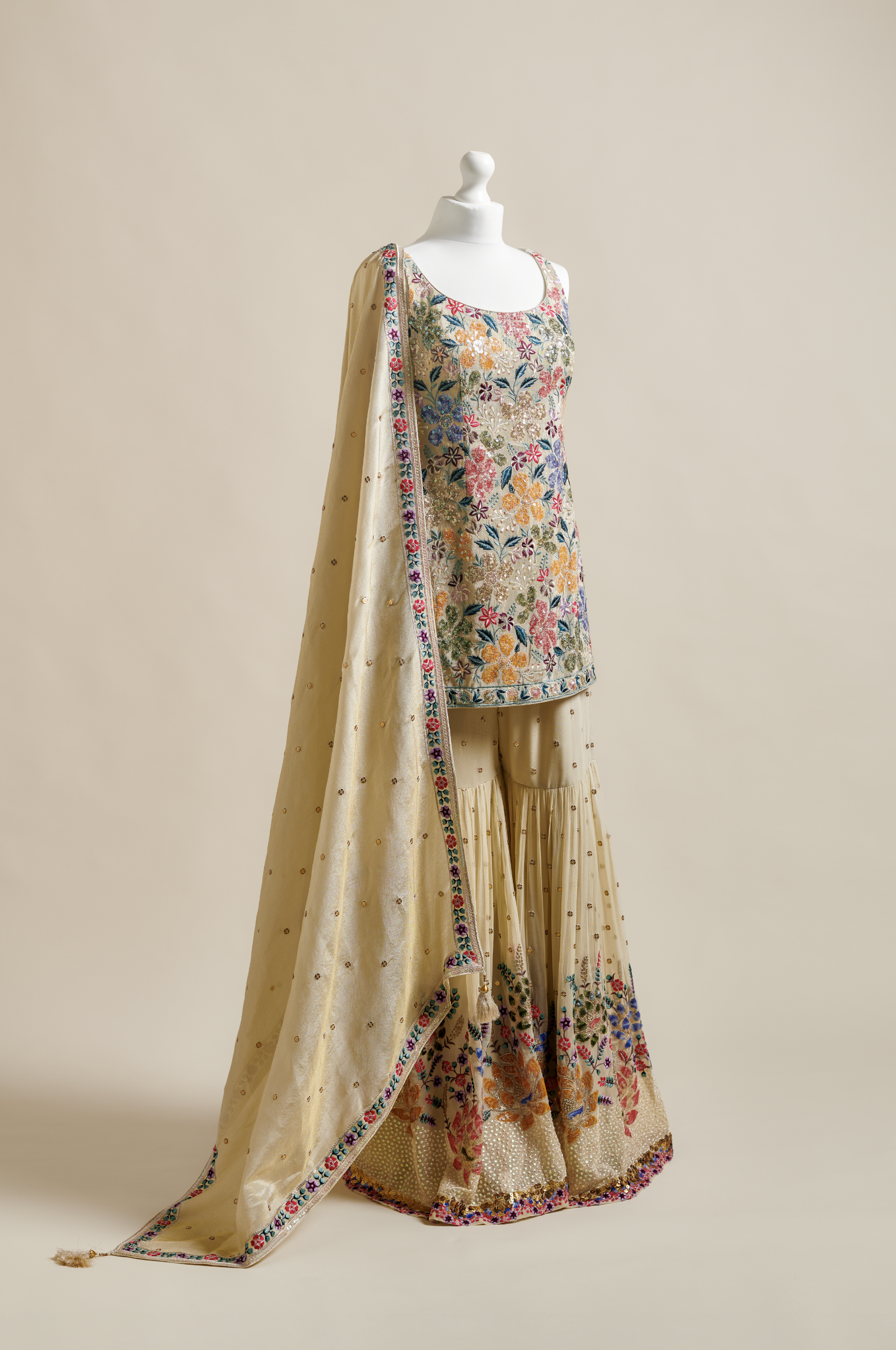 Ivory Embroidered Floral Set