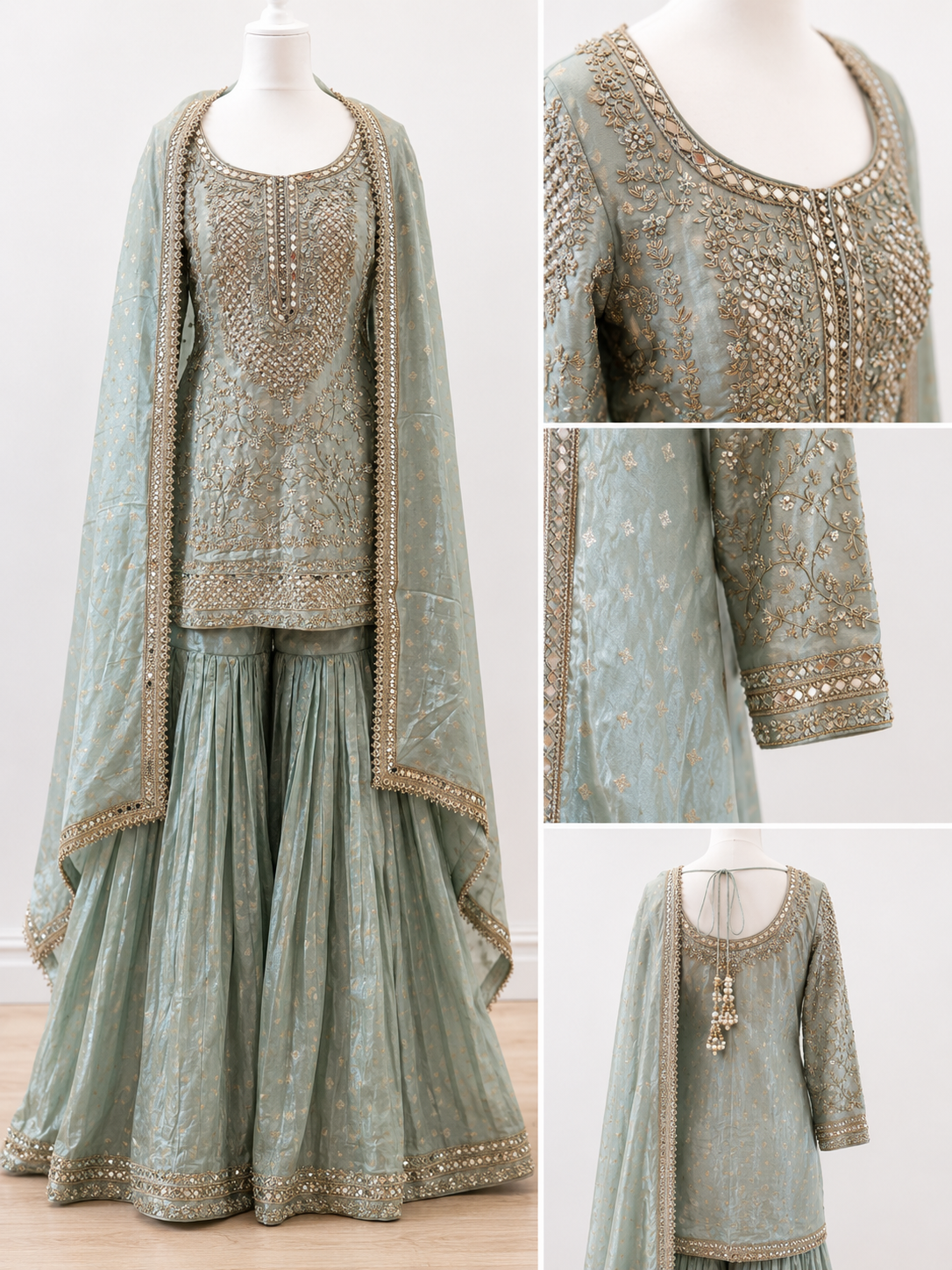Sage Green Embroidered Sharara Set